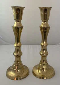 Pair Brass Candle Holders Fireplace Pillar Candlesticks Alter 17.75" Tall Vtg - Picture 1 of 4
