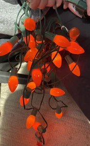 Rare Vintage Large Orange Halloween Or Christmas Tree Lights Bulbs Works Pl Read - Picture 1 of 6
