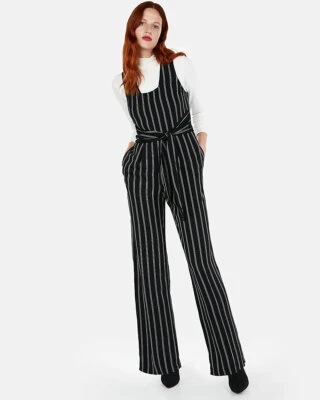 NEW EXPRESS BLACK WHITE STRIPE TIE FRONT WIDE LEG JUMPSUIT SZ 14 - Изображение 1 из 3