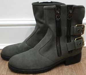 GIUSEPPE ZANOTTI Army Green Fabric Dual Zip Buckle Fasten Ankle Boots UK7 NEW! - Picture 1 of 11