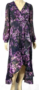 Gr. 2 Nightway Hi Low Rüschen transparent Lagenlook Faux Wickel Besenstiel Stetch Kleid - Bild 1 von 6