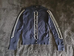 Women's J.Crew cardigan size Small navy blue button up embroidery stretchy 343 - Picture 1 of 10