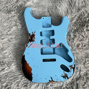 Relic Blue Unfinished DIY ST Electric Guitar Body Build on Own No Accessories