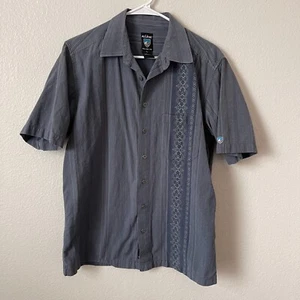 Kuhl Shirt Mens Large L Blue Striped Paisley Print Short Sleeve Casual Summer - Picture 1 of 8