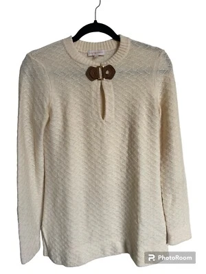 Suéter/Jersey Tory Burch Mezcla Alpaca Lana Marfil Cuero Detalle Talla S Foto 1 de 4