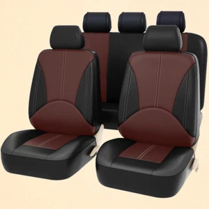 Juego completo de funda de asiento de coche de cuero PU café negro alfombrilla de cojín de asiento trasero delantero - Imagen 1 de 5