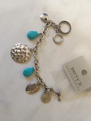 Modeschmuck ARMBAND neu türkis Silber gehämmert Charm Geburtstag Geschenk - Bild 1 von 3