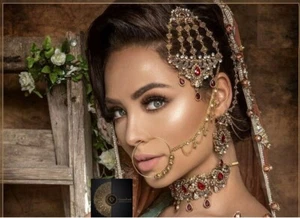 Nuevo Laila Paquistaní India Bangali Novia Collar Pendientes Tikka Conjunto de Joyería - Imagen 1 de 31