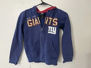 New York Giants NFL Team Apparel YOUTH Small Blue Full Zip Hooded Jacket Distres - Picture 1 of 8