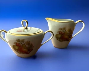 Vtg Sugar Bowl & Creamer Pitcher PMR Bavaria Golden Crown E&R Harvest Orchard - Picture 1 of 8