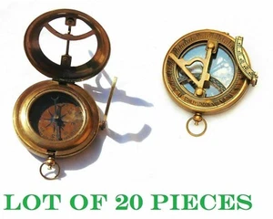 LOT OF 20 Collectible Vintage Maritime Brass Push Button Sundial Pocket Compass - Picture 1 of 7