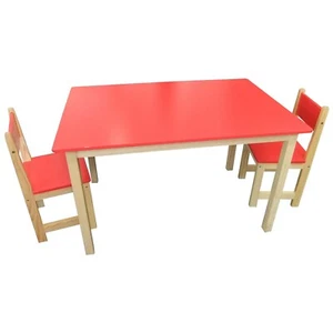 Childrens WOOD Table + 2 Chairs Rectangle Kids RED Furniture Set - Picture 1 of 2