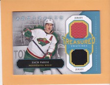ZACH PARISE 2013-14 ARTIFACTS TREASURED SWATCHES DUAL JERSEYS #TS-ZP WILD NM-MT