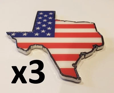 TRES 3.5" BANDERA AMERICANA EN FORMA DE ESTADO DE TEXAS Edición Emblema Metal Camión Pegatina Foto 1 de 4