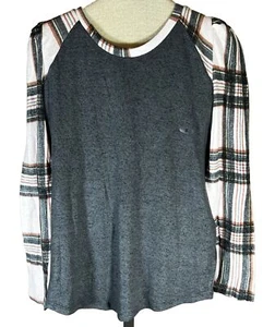 NWT Small Maurice’s Gray W/ Plaid Sleeve Top Shirt Blouse Soft NEW - Picture 1 of 8