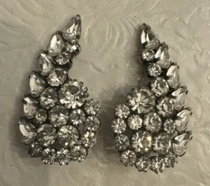 Vintage Earrings Rhinestone Paisley Climber Statement Clip On Pear Estate 2” - Picture 1 of 2