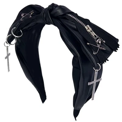 Diadema de cuero para mujer Steampunk diadema con púas diadema gótica cremallera negra Foto 1 de 4