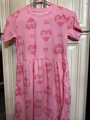 H&M X Barbie Girls Heart Printed Short Sleeve Jersey Dress Pink Size 8/10 NWOT - Image 1 of 4