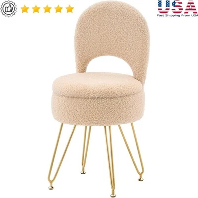 Soft Velvet Ottoman Storage Stool Makeup Chair W/ Backrest & Foldable Design New - Image 1 of 4