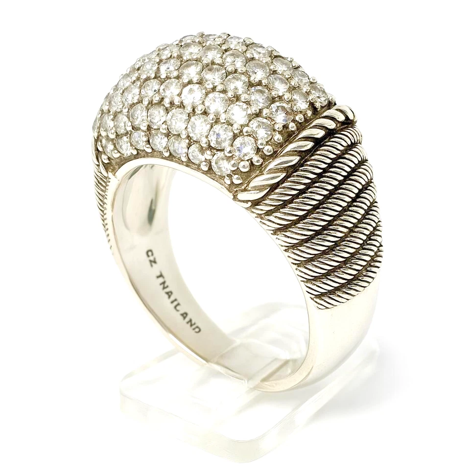Anillo de cóctel Judith Ripka 925 plata circonita cúpula talla 11 GRANDE mano Foto 1 de 4