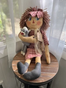 Primitiver Stil MACY Stoffpuppe hält SOCKE AFFE Volkskunst zerlumpt - Bild 1 von 5