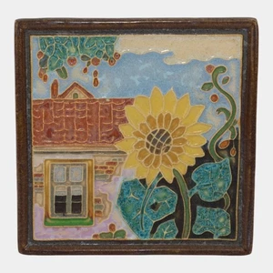 Azulejo Cloisonne Delft De Porceleyne Fles Holland cerámica artística casa de campo girasol - Imagen 1 de 3
