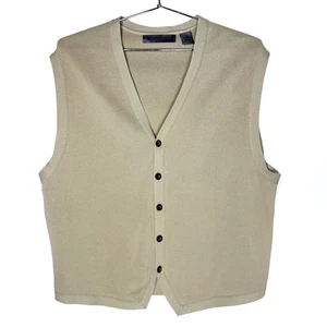 VTG 90s/Y2K Le Collezioni Structure Mens Tan Knit V Neck Button Front Vest XL - Picture 1 of 5