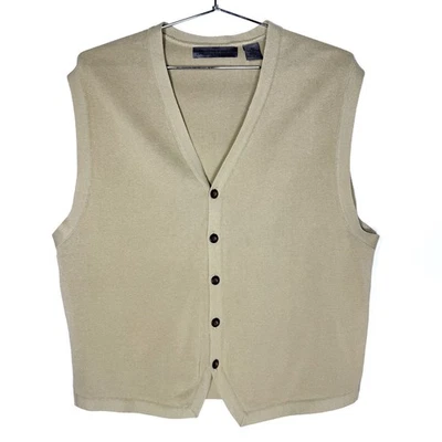 VTG 90s/Y2K Le Collezioni Structure Mens Tan Knit V Neck Button Front Vest XL - Image 1 of 4
