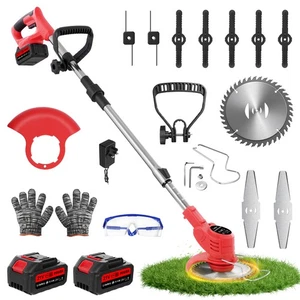 21V Electric Cordless Grass Trimmer Strimmer Garden Edger Cutter with 2 Battery - Picture 1 of 12