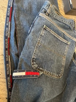 VTG Tommy Hilfiger Carpenter Jeans Y2K Wide Leg Spell Out Ribbon Loop 34 - Image 1 of 4