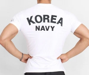 ROKN Military Cool Dry White T-Shirt Korean Navy Training Wear Performance Flag - Picture 1 of 11