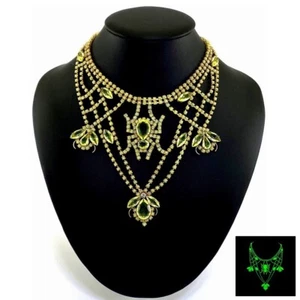 Glamorous Necklace ' Spider ' Vintage Vaseline Uranium Glass - Picture 1 of 4