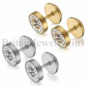 10mm Stainless Steel CZ Ear Plugs Barbell Ear Stud Earrings Piercing Men Women - Picture 1 of 11