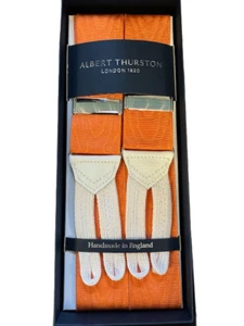 Albert Thurston Orange Moire Braces with White Braid ends silver fittings - Picture 1 of 1