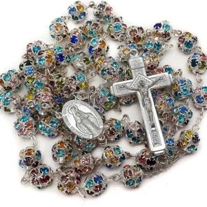 Colorful Crystal Beads Rosary Catholic Necklace from the Holy Land - Picture 1 of 4