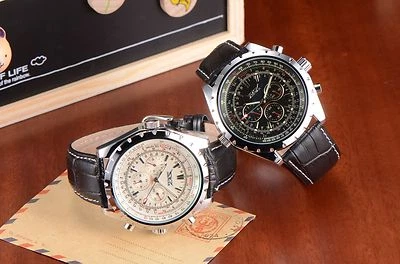 Reloj Pulsera Mecánico Jaragar Analógico Cuero Automético Lujo Mes Día Fecha Foto 1 de 4