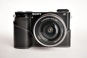 Handmade Genuine real Leather Half Camera Case bag cover for Sony A6000 Black - Picture 1 of 5
