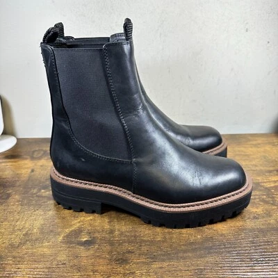 Sam Edelman 黑色皮革 Laguna Lug Sole 切尔西靴女式 7 W 码 — 第 1/4 张图片
