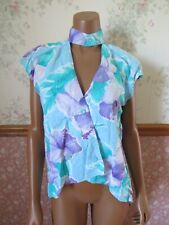 Vintage Womans 1970's Otaheite Hawaiian Shirt with Collar Blue Floral Small