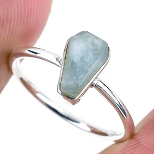 Throat Chakra Aquamarine Stone 925 Silver Art Deco Cluster Ring Jewelry Size 8 - Picture 1 of 8