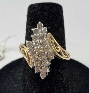 ADC 10K Yellow Gold Diamond Cluster Cocktail Ring Size 6 Weight 5.1 Grams - Picture 1 of 12