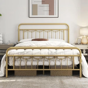 Queen Size Metal Bed Frames with Vintage Headboard and Footboard, Farmhouse Meta - Picture 1 of 9