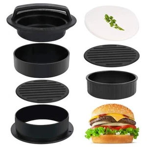 3 in 1 Stuffed Burger Press Patty Maker Rings Molds Kit, Non Stick Black - Picture 1 of 6
