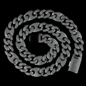 18 Karat Weißgold Rhodiniert Ausgestattet Eislabor Diamant 14 mm Mariner Kubanische Gliedkette - Bild 1 von 5