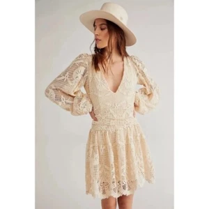 NWT Free People Jen’s Pirate Booty Sz Large Lapis Mini Crochet Lace Dress - Picture 1 of 16