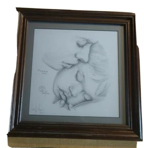 Pencil Art Wall Decor Dave McCamon "Mommy's Love" Framed Signed Circle of Life - Picture 1 of 12