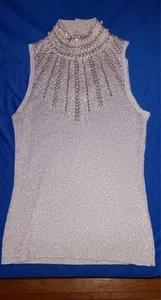 Cache Medium grau metallic Perlen Perlen hochgeschlossen Top ärmellos Stretch Tank - Bild 1 von 12