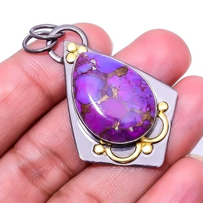 Copper Purple Turquoise 925 Sterling Silver Pendant 1.95" P2, Christmas Gift - Image 1 of 4