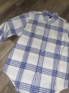 Lands End Long Sleeve Linen Blue White Shirt Men’s M New - Picture 1 of 2