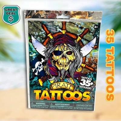 ¡Tatuajes temporales náuticos de barco pirata y pirata de 35 piezas para niños y adultos! RARO Foto 1 de 4